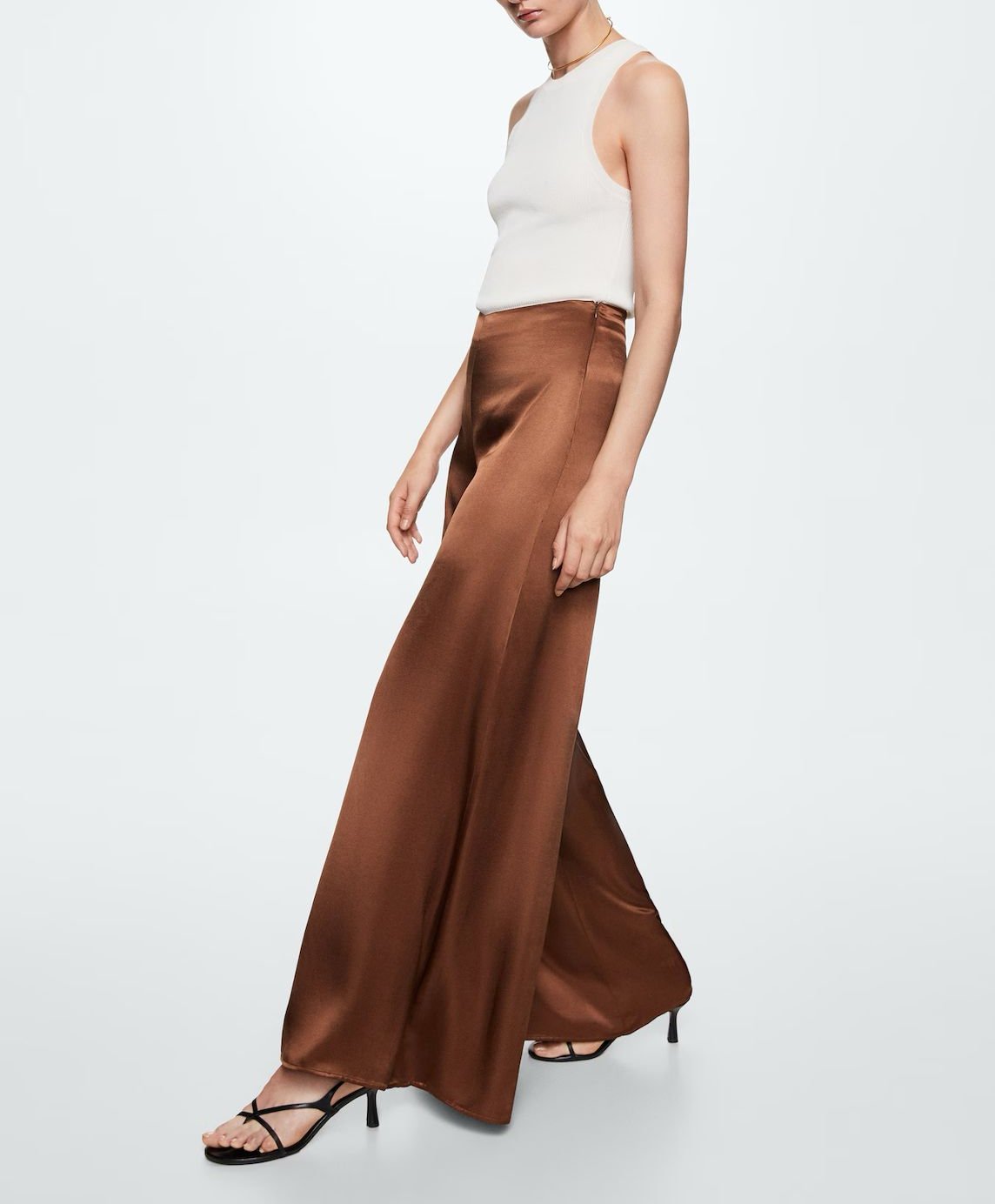 Mango - Pantalon palazzo satinado