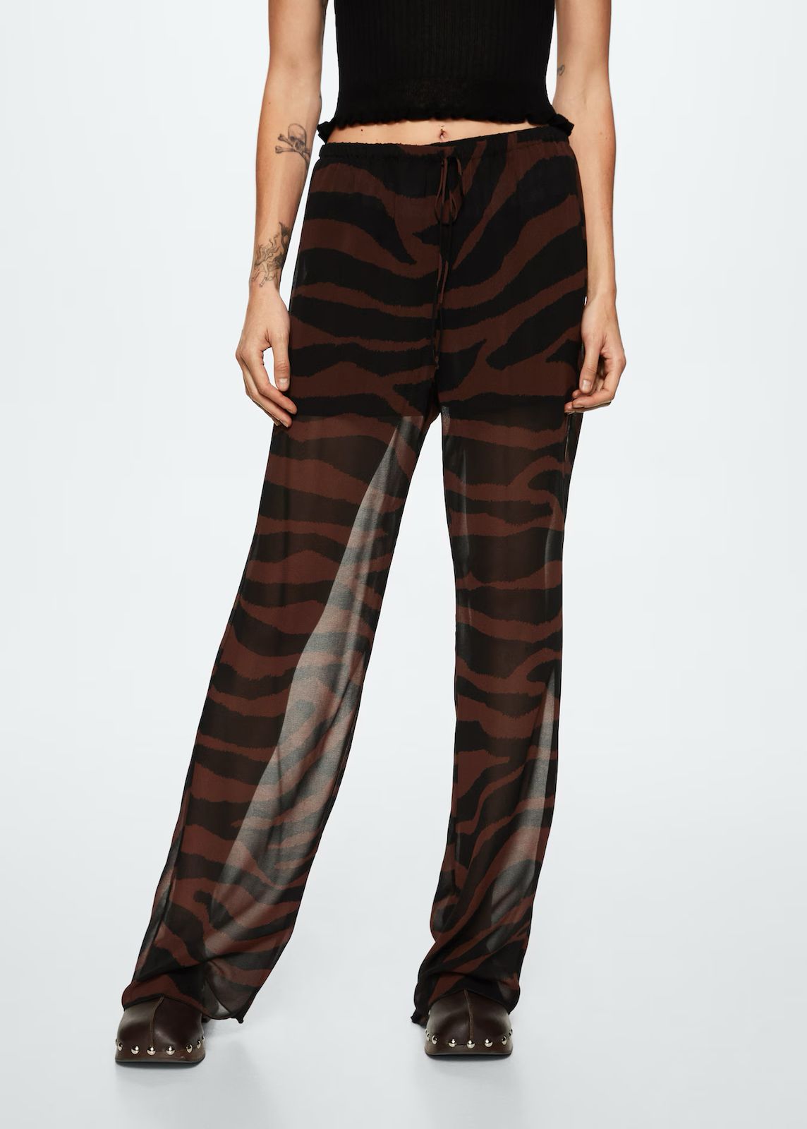 Mango - Pantalón recto animal print